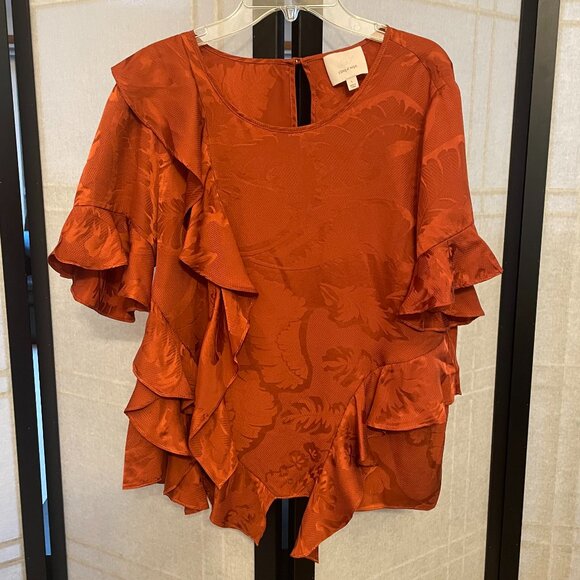 Cinq a Sept Silk Ruffle Trimmed Top - Picture 2 of 8